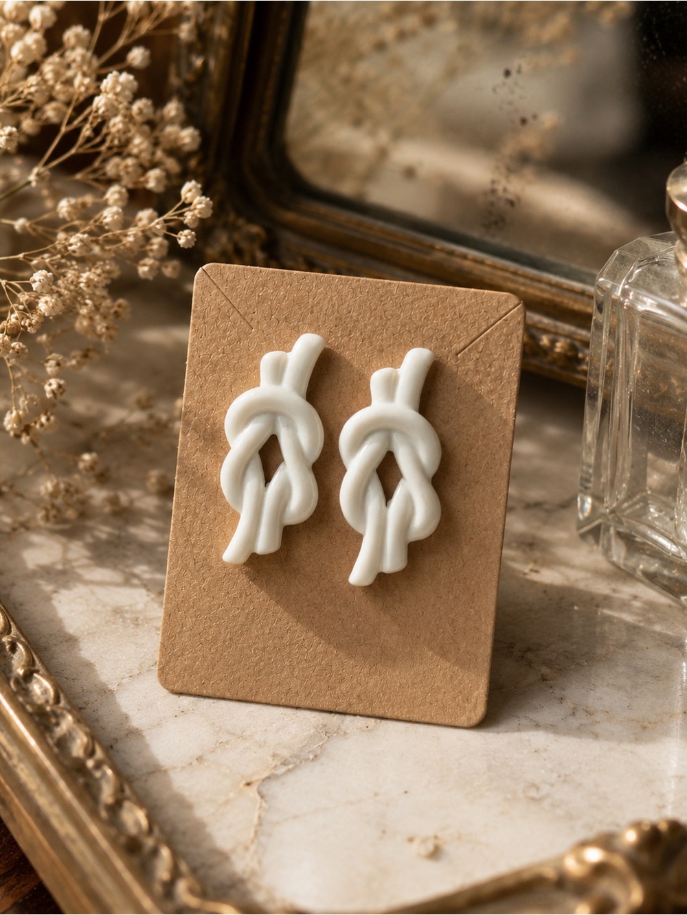 Vintage White Knot Statement Earrings